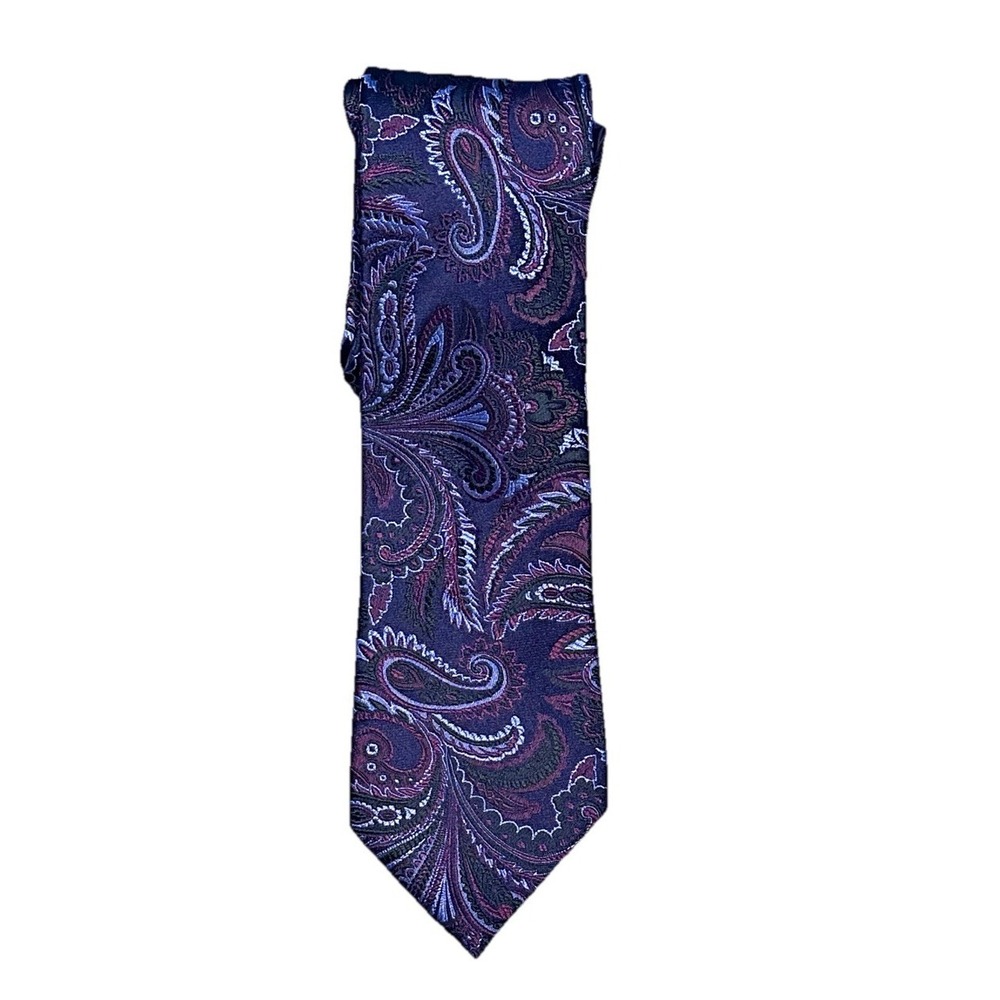Canali 100% Silk Tie Made in Italy Purple Blue Paisley Luxury Designer Neck EUC